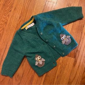 Green Baby Boden Owl Cardigan Sweater